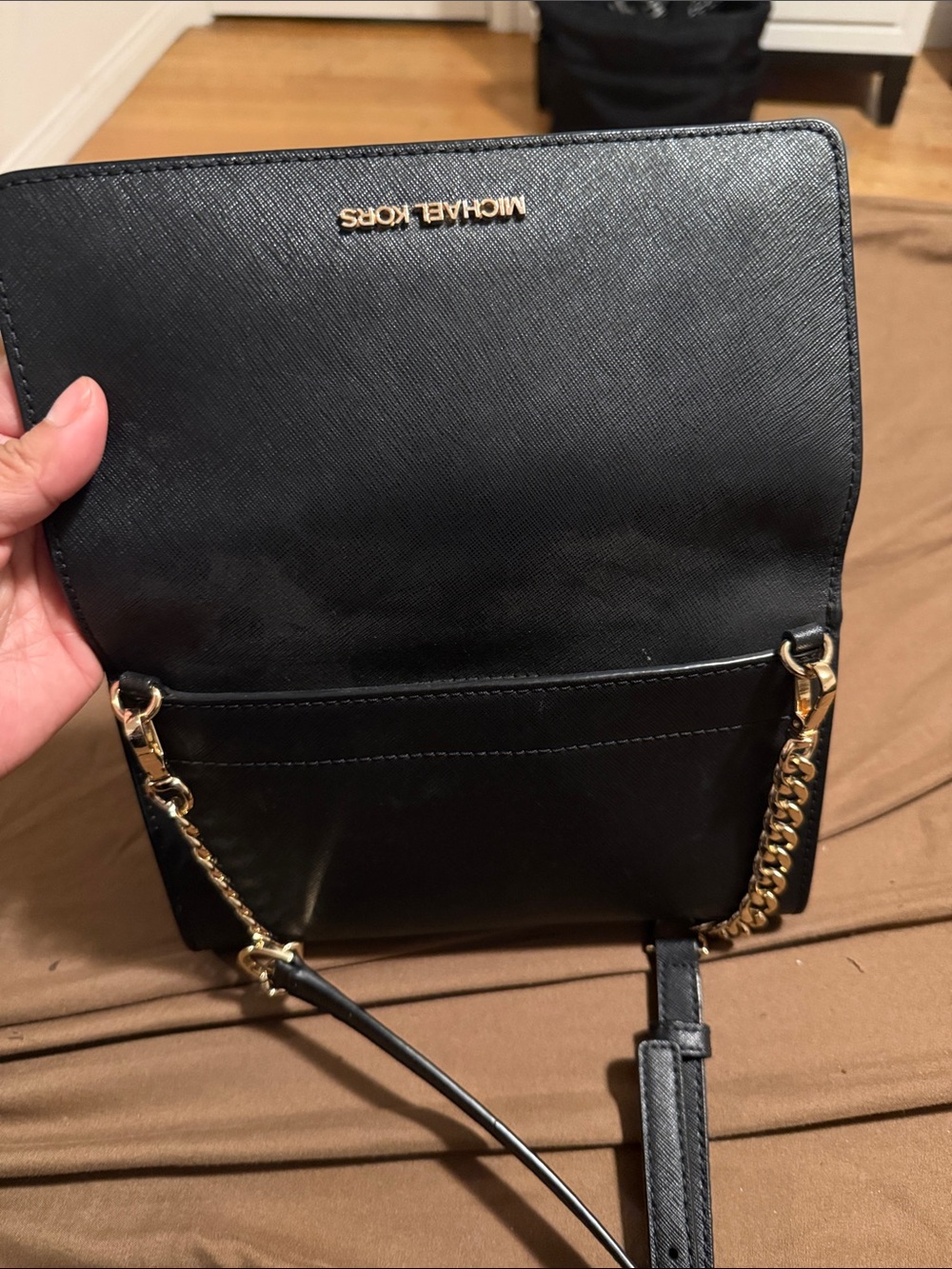 Michael Kors Black Leather Crossbody with Gold Chain - Picture 4 of 4